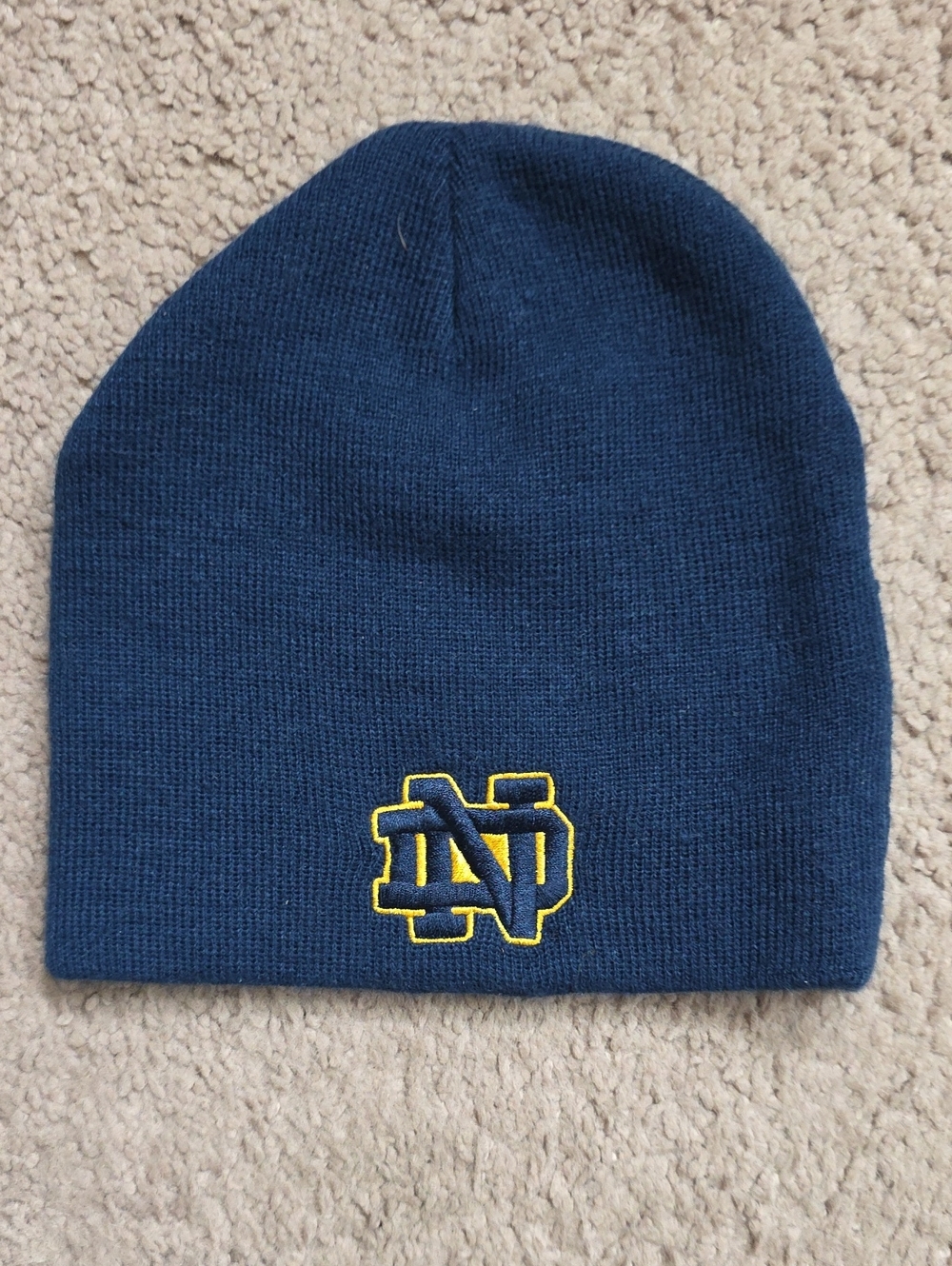 Navy Knit Beanie with Notre Dame Yellow Embroidered Logo